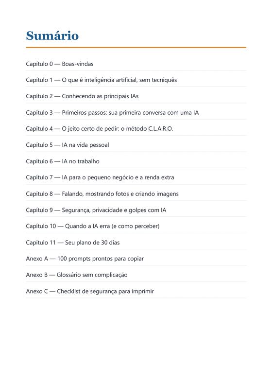 Página do sumário do livro