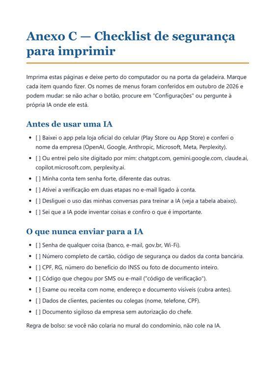 Página do checklist de segurança para imprimir